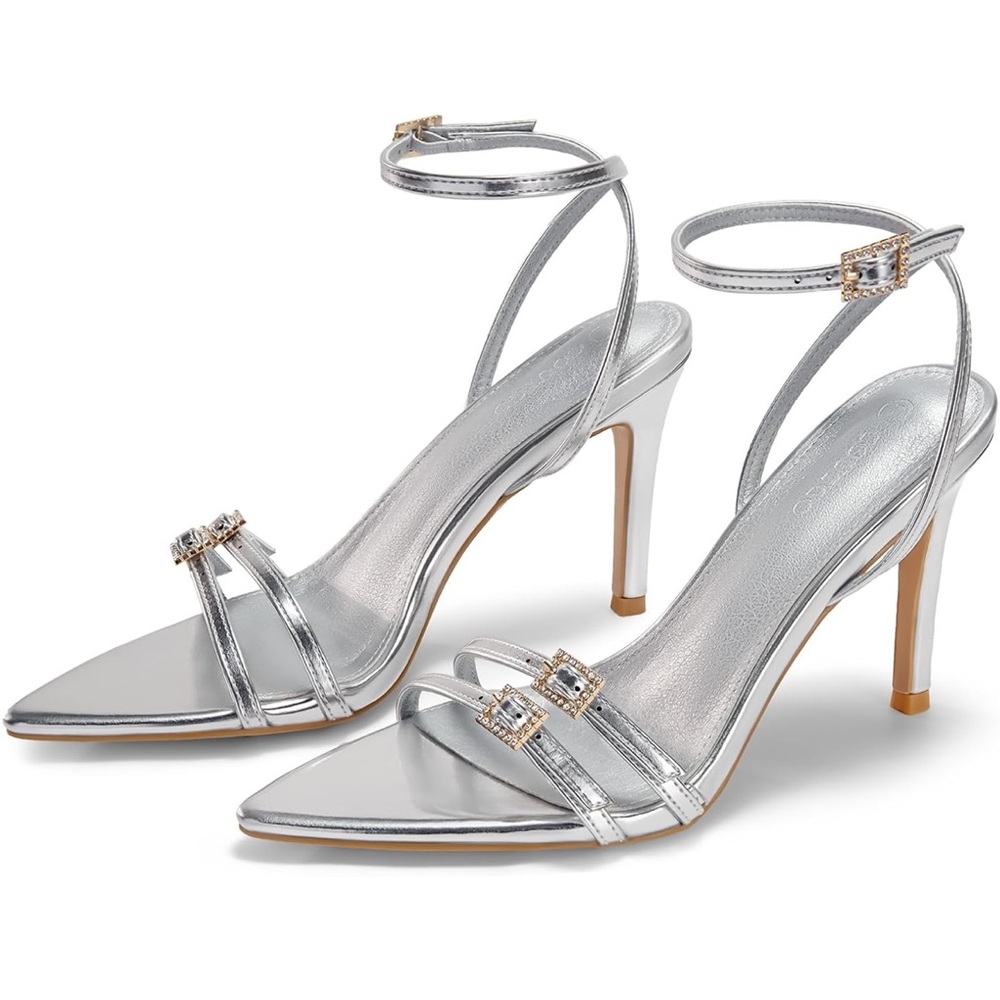 Elegant Silver Strappy Heels